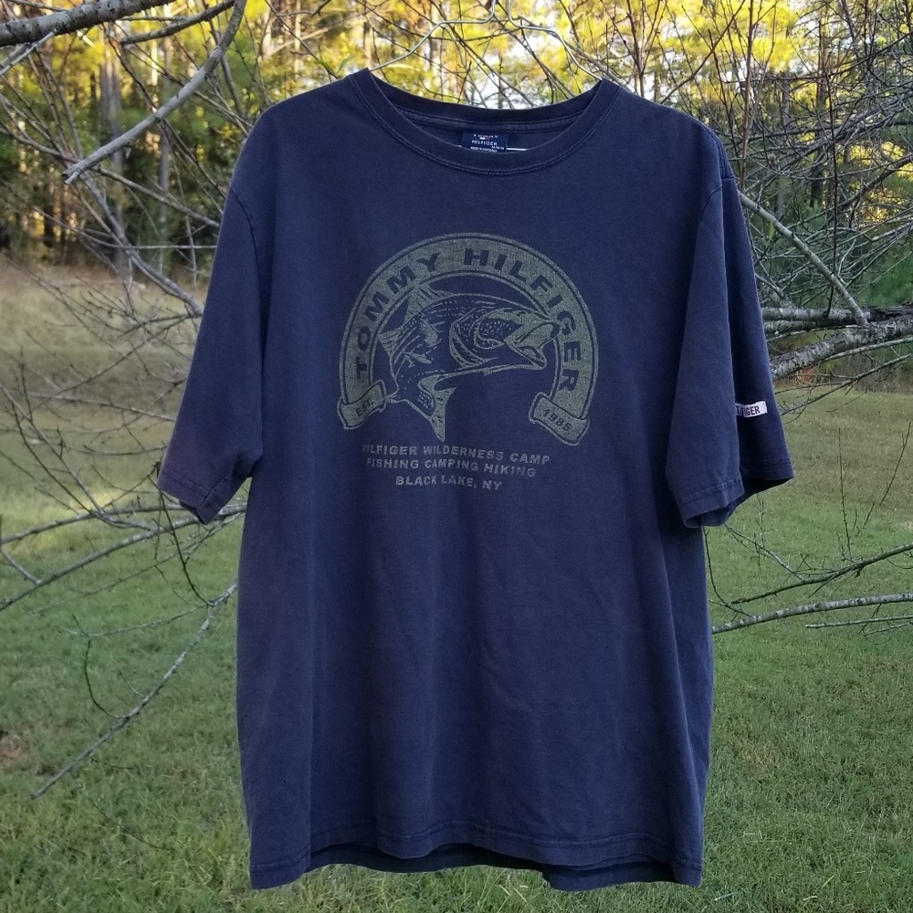 Tommy Hilfiger Staff T Shirt Black Lake NY Hiking